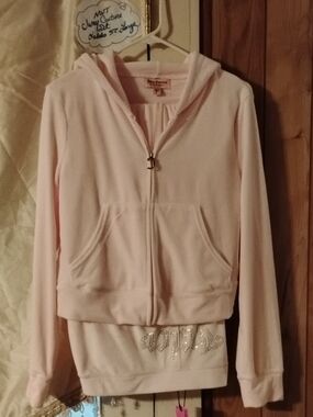 Juicy Couture Light Pink Bling Hooded Zip Jacket And Matching Bling Pants